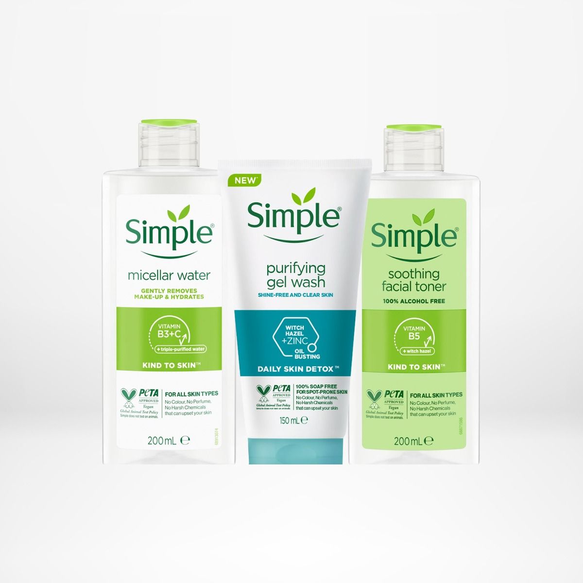 Combo Simple Tẩy trang Micellar 400ml hoặc 200ml/Sữa dưỡng ẩm 125ml + Sữa rửa mặt 150ml + Nước hoa hồng 200ml ngừa mụn hiệu quả [CHÍNH HÃNG ĐỘC QUYỀN]