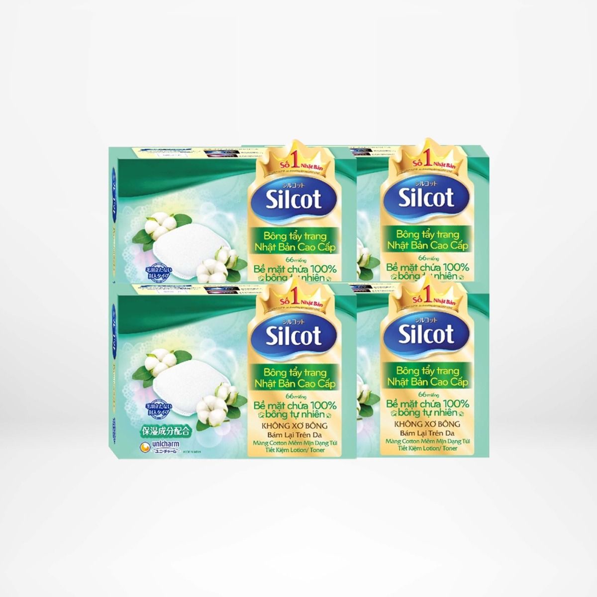 Bộ 4 hộp Bông trang điểm cao cấp Silcot Premium hộp 66 miếng