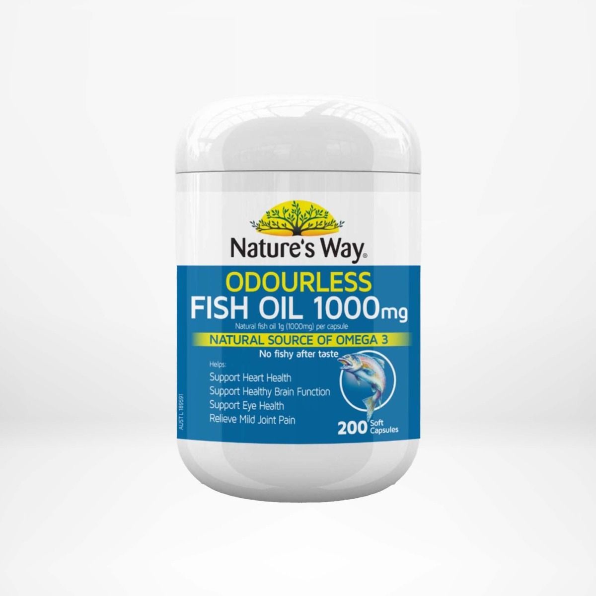 Viên Uống Dầu Cá Nature’s Way Odourless Fish Oil 1000mg Tăng Cường Sức Khoẻ Tự Nhiên Không Mùi Hộp 200 Viên