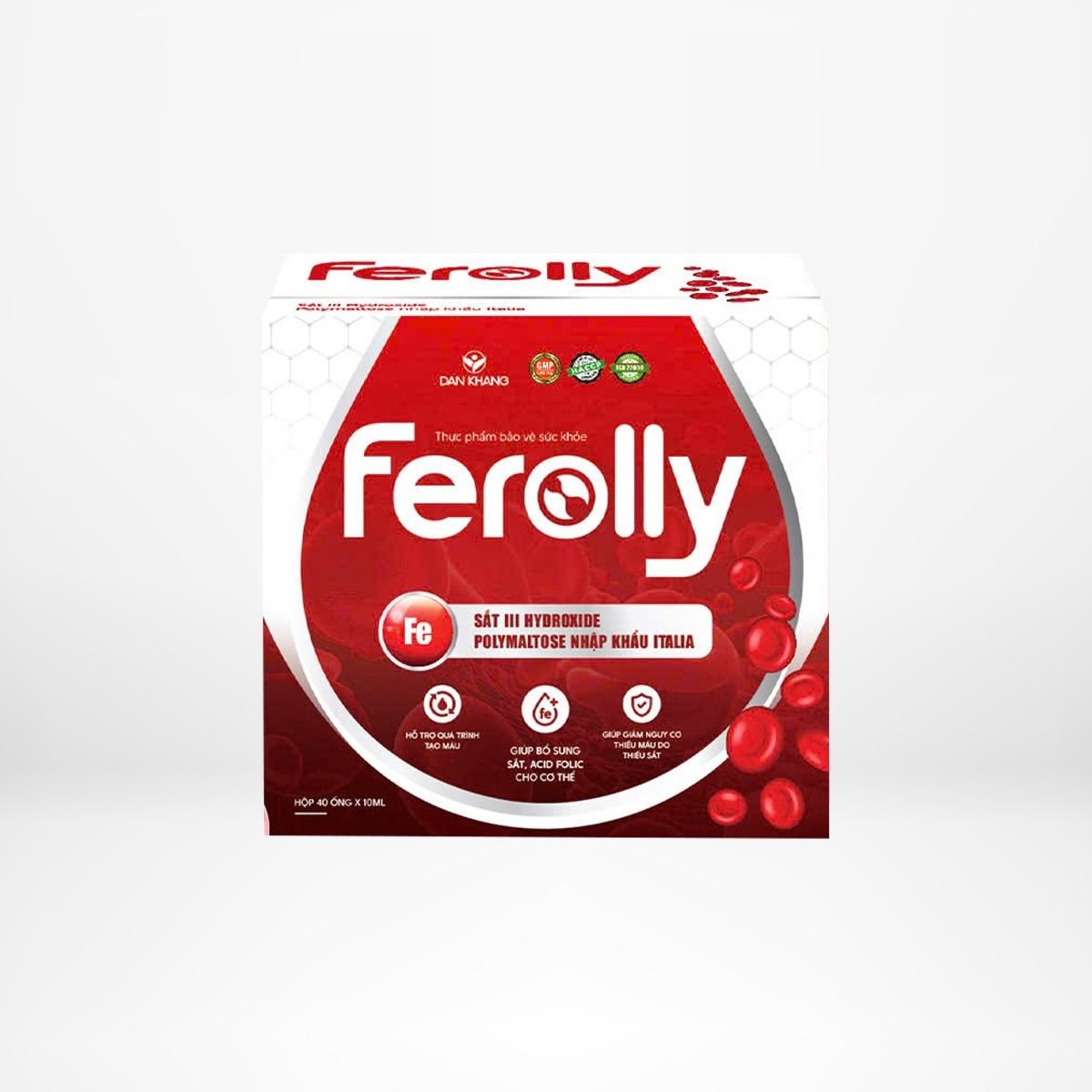 Ống uống bổ sung sắt và acid folic Ferolly Dân Khang tăng cường sức khỏe thai kỳ (mẫu mới 40 ống)