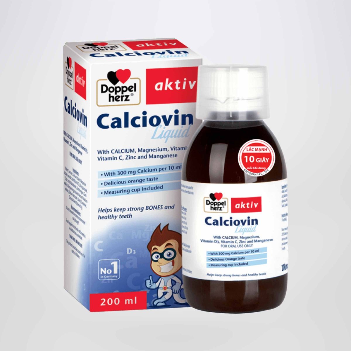Siro bổ sung Canxi hữu cơ dành cho bé Doppelherz Aktiv Kinder Calciovin Liquid Chai 200ml