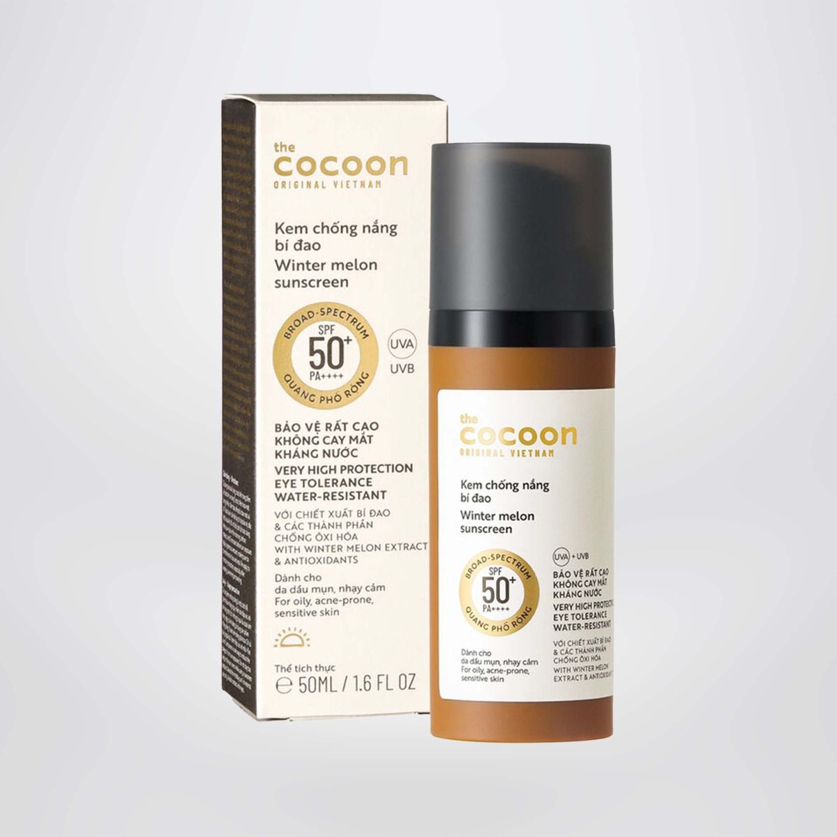 Kem chống nắng bí đao Cocoon quang phổ rộng, bảo vệ rất cao SPF 50 +, PA ++++ 50ml