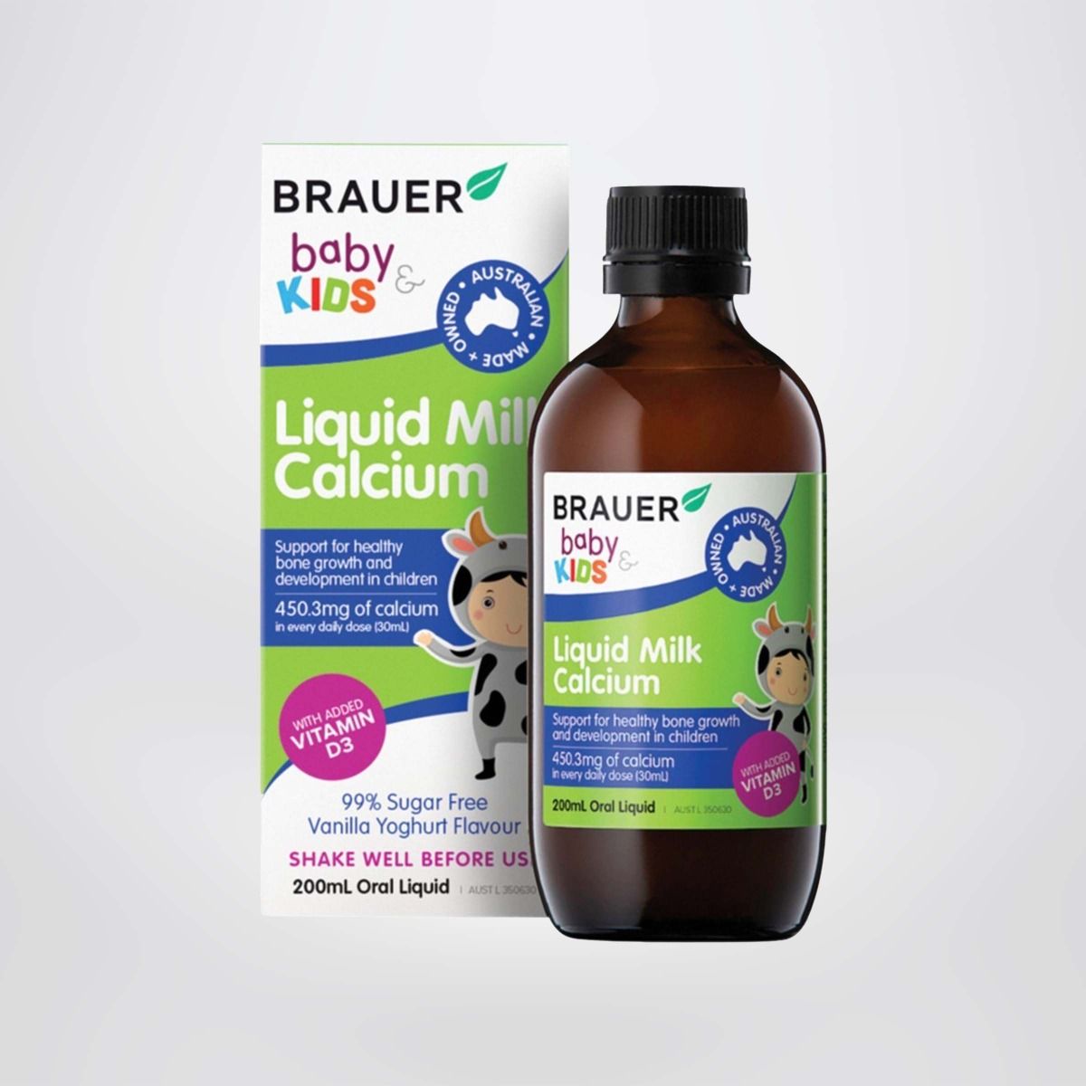 Siro BRAUER Liquid Milk Calcium - Bổ sung Canxi dạng sữa cho trẻ trên 7 tháng tuổi (200ml)