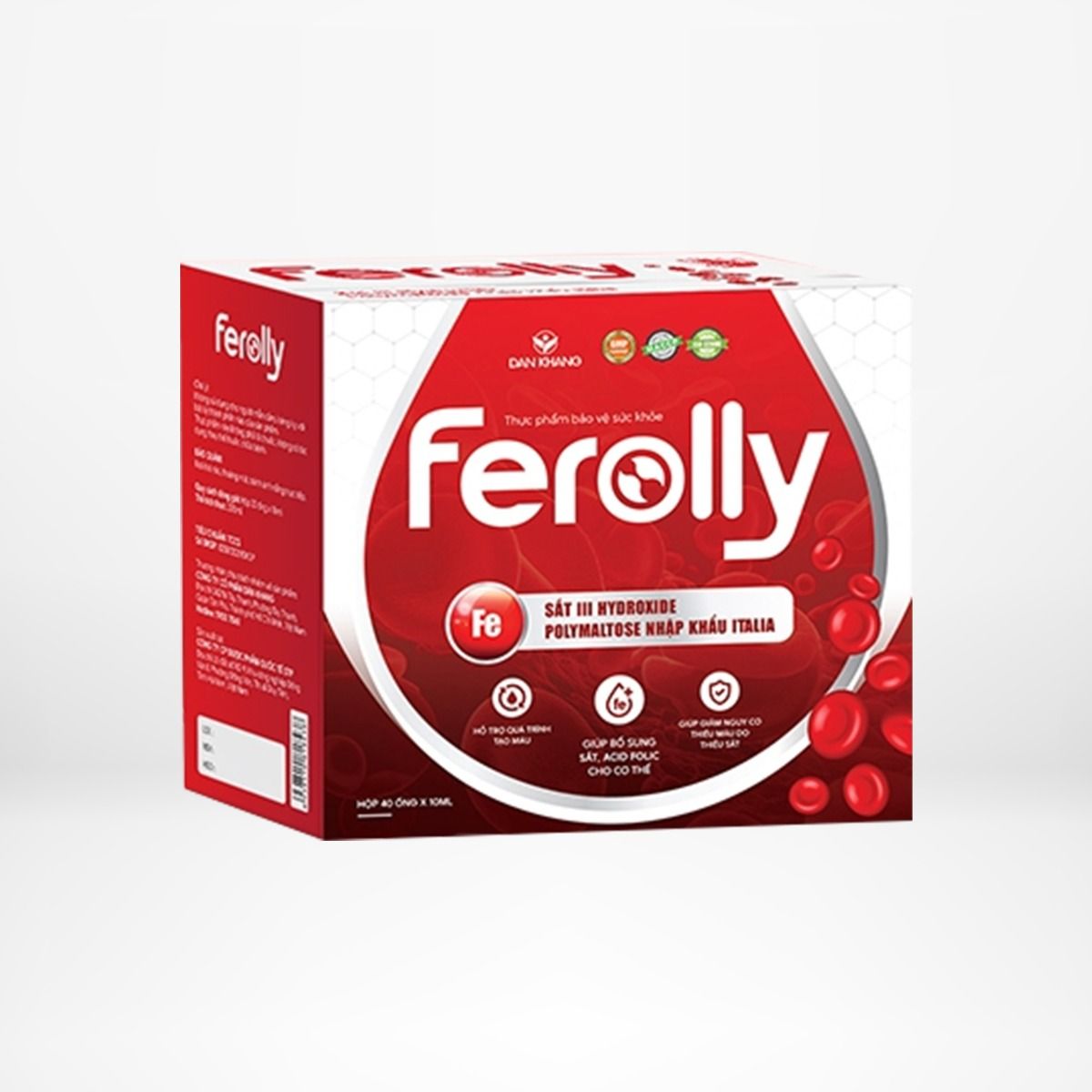 Ống uống bổ sung sắt và acid folic Ferolly Dân Khang tăng cường sức khỏe thai kỳ (mẫu mới 40 ống)