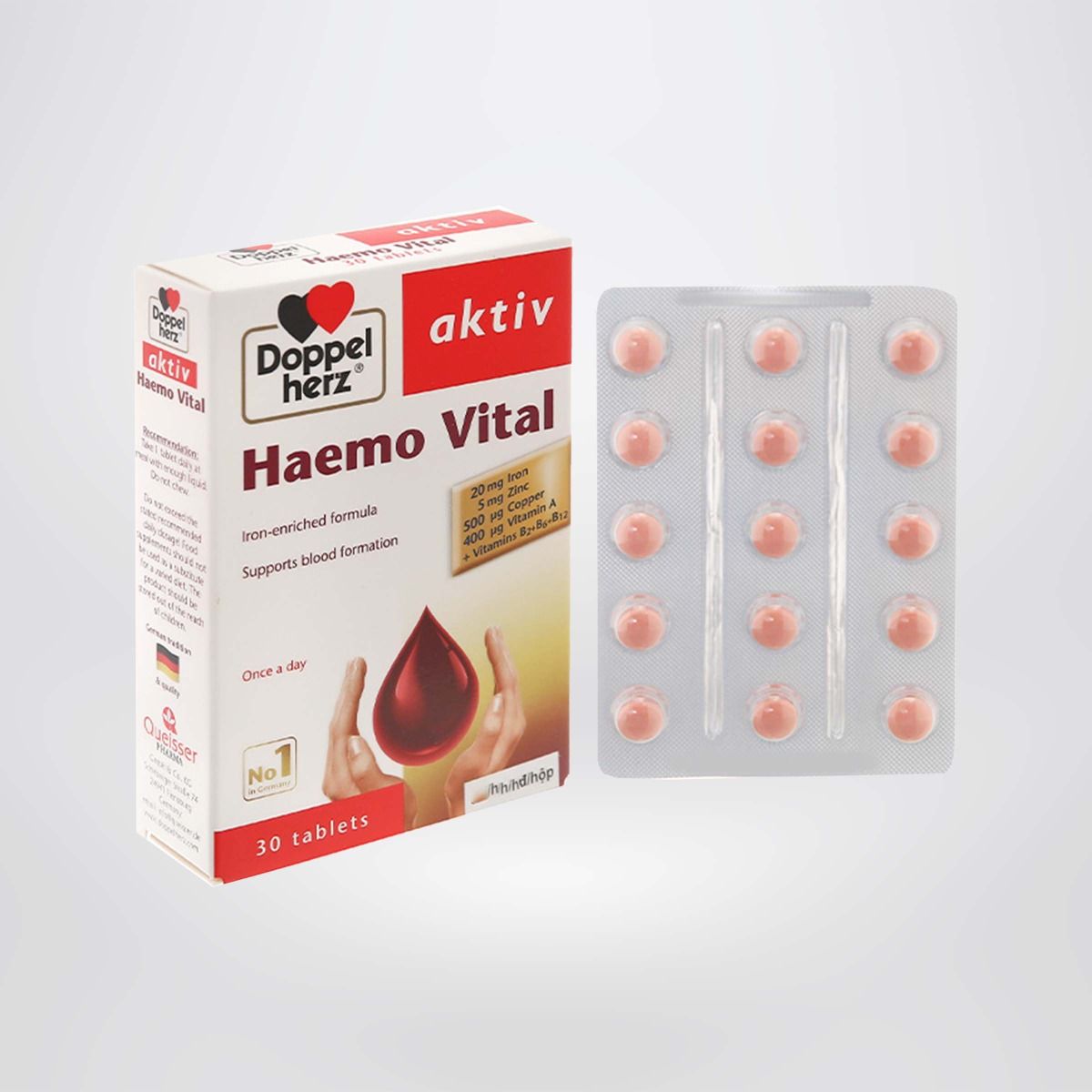 Viên uống bổ sung sắt và vitamin, ngừa thiếu máu DoppelHerz Aktiv Haemo Vital