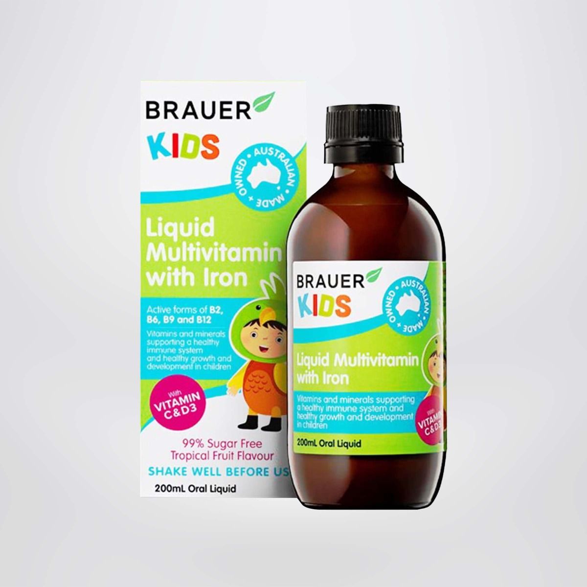 Siro Brauer Kids Liquid Multivitamin With Iron - Vitamin bổ sung Sắt & Phát triển Toàn diện cho trẻ từ 3 tuổi (200ml)