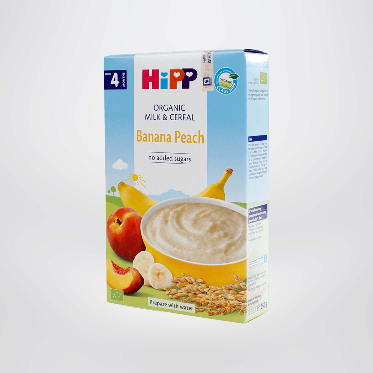 Bột ăn dặm dinh dưỡng Sữa, Chuối, Đào HiPP Organic 250g