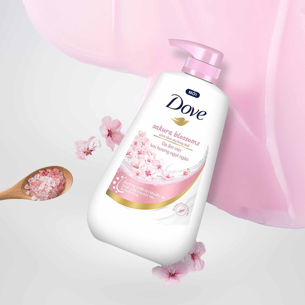 Sữa tắm dưỡng thể Dove Sakura Blossoms Da mềm mịn hương hoa với hương hoa anh đào & muối hồng 900g