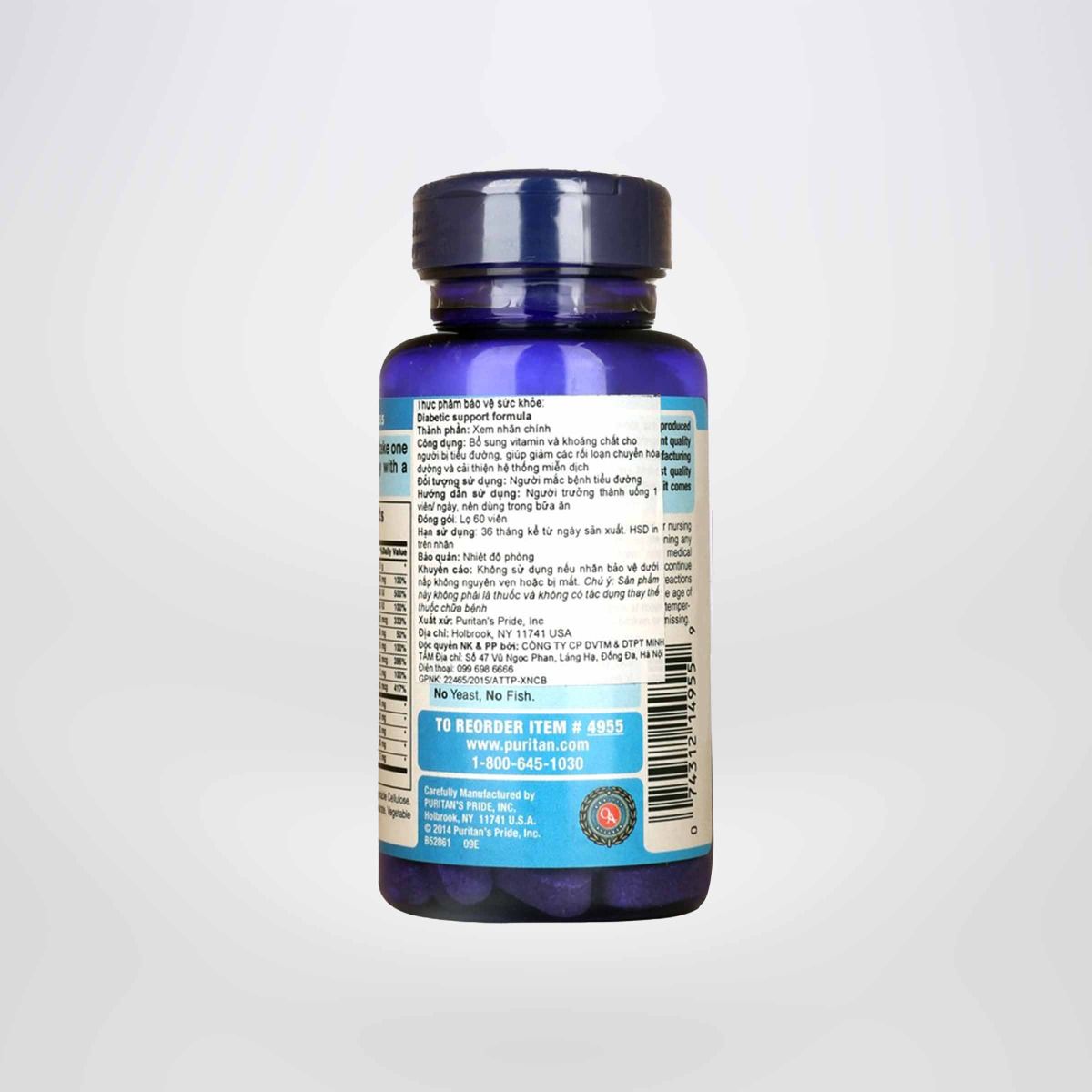  Vitamin cho người tiểu đường Diabetic support của Puritan's Pride, lọ 60 viên