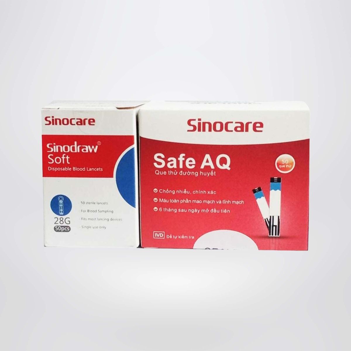 Sinocare Que Thử Đường Huyết Safe AQ Smart Hộp 50 Que Thử Tặng kèm 50 Kim