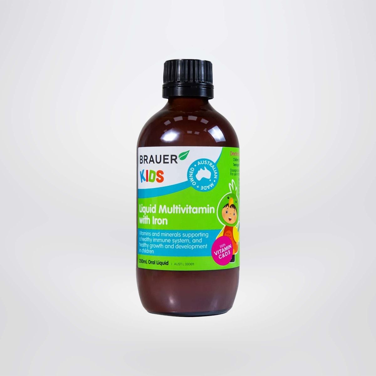 Siro Brauer Kids Liquid Multivitamin With Iron - Vitamin bổ sung Sắt & Phát triển Toàn diện cho trẻ từ 3 tuổi (200ml)